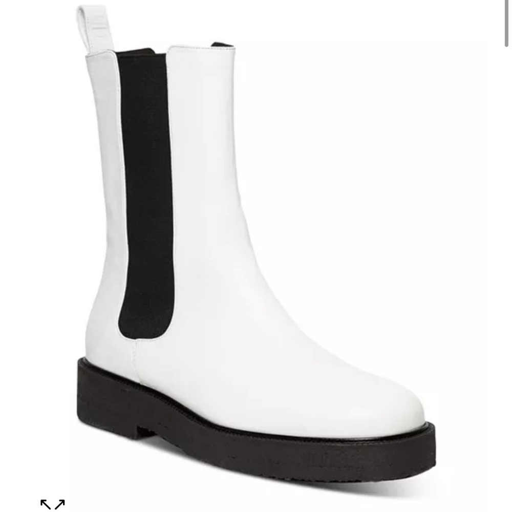 New STAUD White and Black Leather Ankle Combat Boots